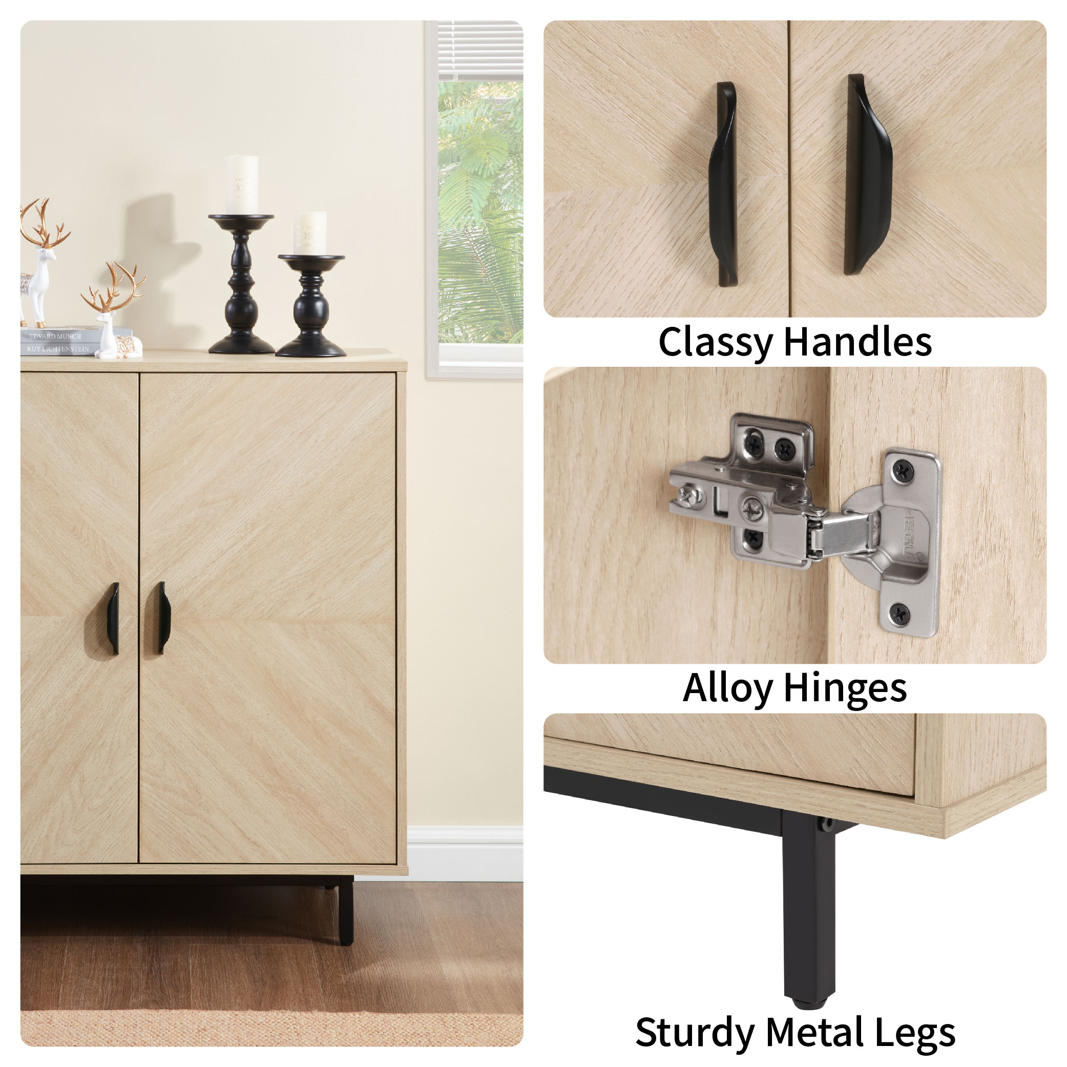 Storage Cabinet With Doors, Modern Accent Cabinet,Wood Grain Decoratio Buffet Sideboards For Living Room, Kitchen,Enterway_voghion.com